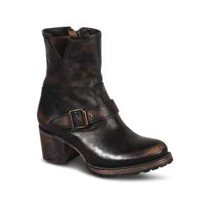 Carlito black leather bootie with ankle strap and side cutout detail