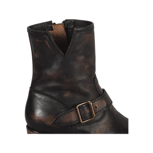 Carlito black womens leather ankle bootie with side cutout detailing and ankle belt