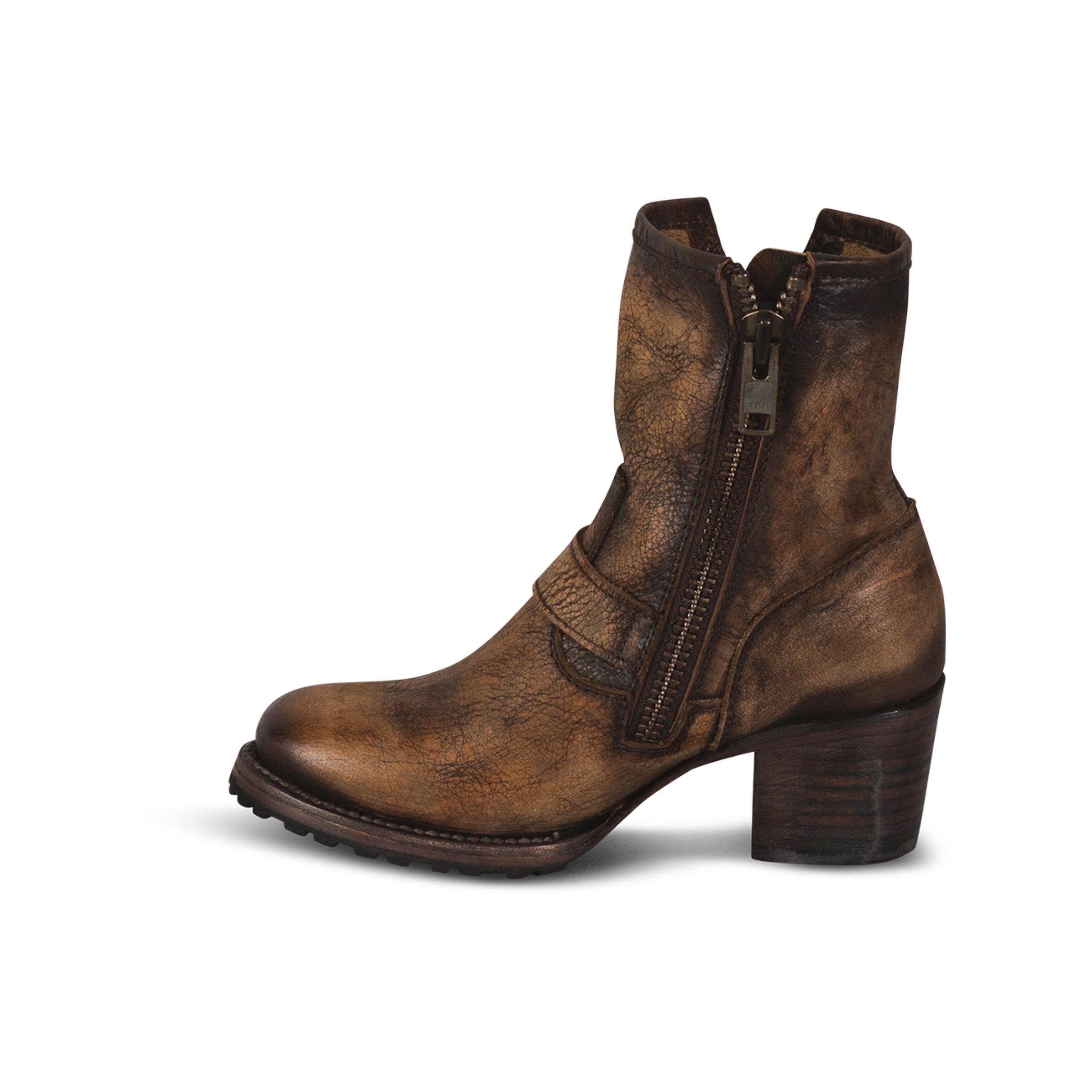 Carlito brown distressed inside working brass zip closure