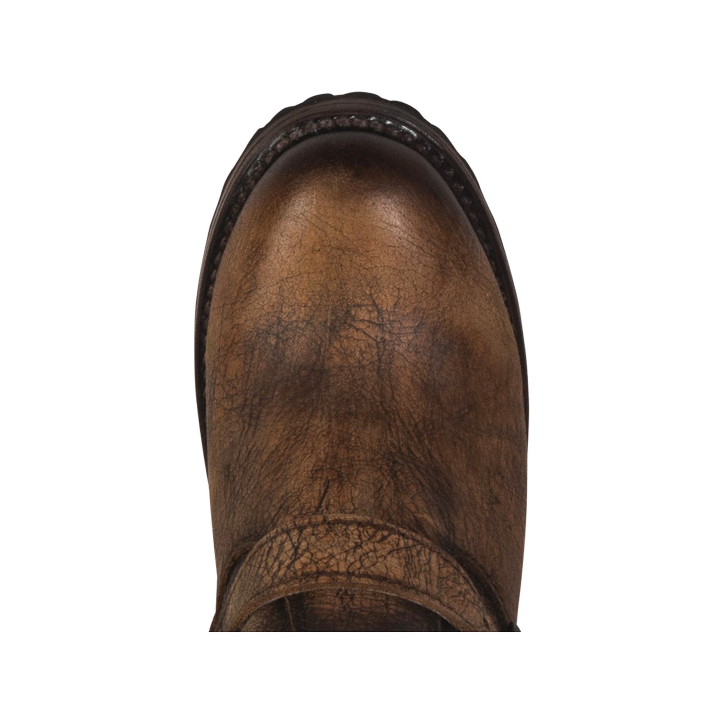 Carlito brown distressed ankle bootie with round toe