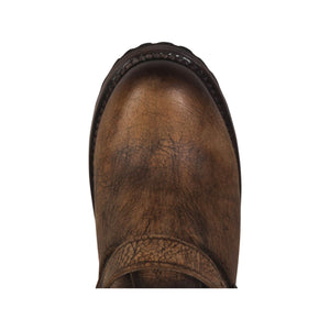 Carlito brown distressed ankle bootie with round toe