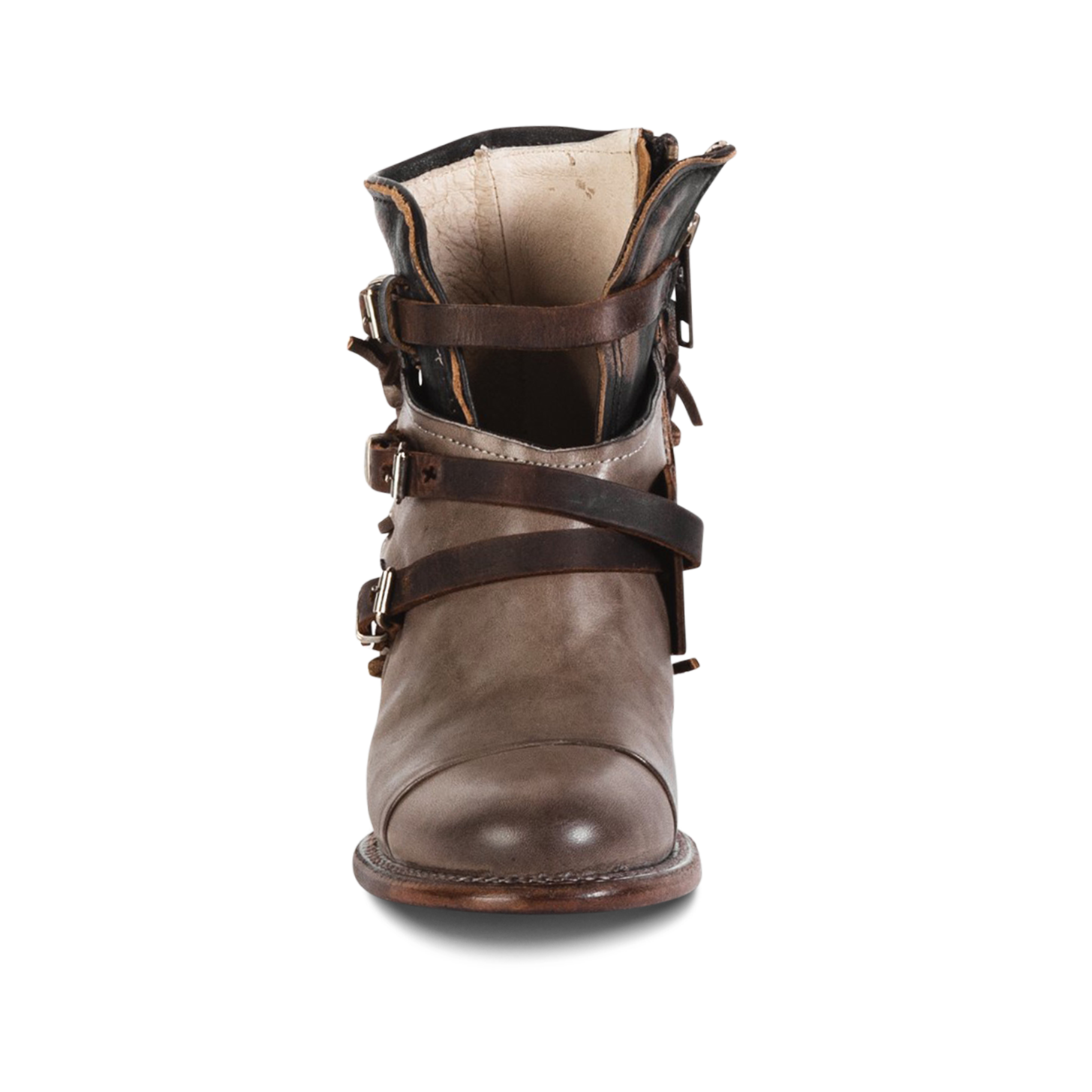 Crue grey multi front top ankle cut out construction with black leather strap detailing