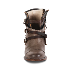 Crue grey multi front top ankle cut out construction with black leather strap detailing