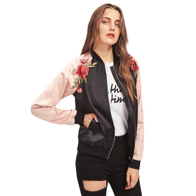 Patch Contrast Raglan Sleeve Bomber Jacket