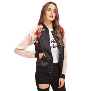 Patch Contrast Raglan Sleeve Bomber Jacket
