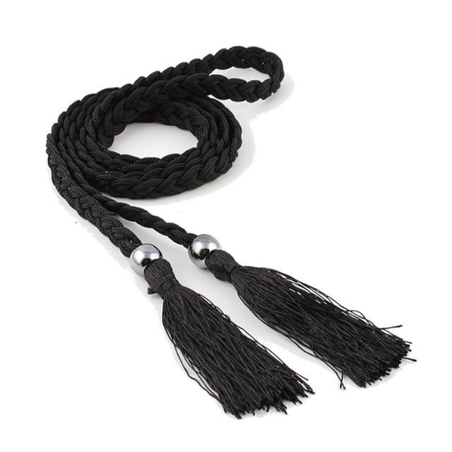 durable Waist Woven Solid Tassel Belt Casual