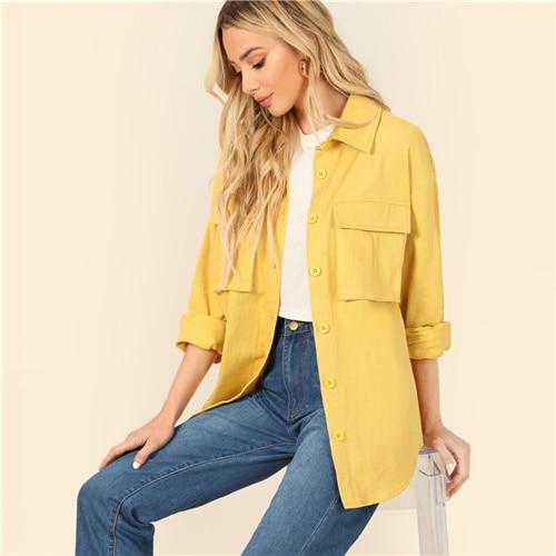 Yellow Dual Flap Pocket  Plain Jacket