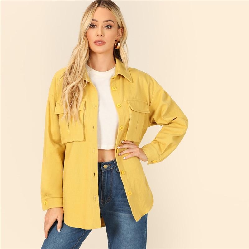 Yellow Dual Flap Pocket  Plain Jacket