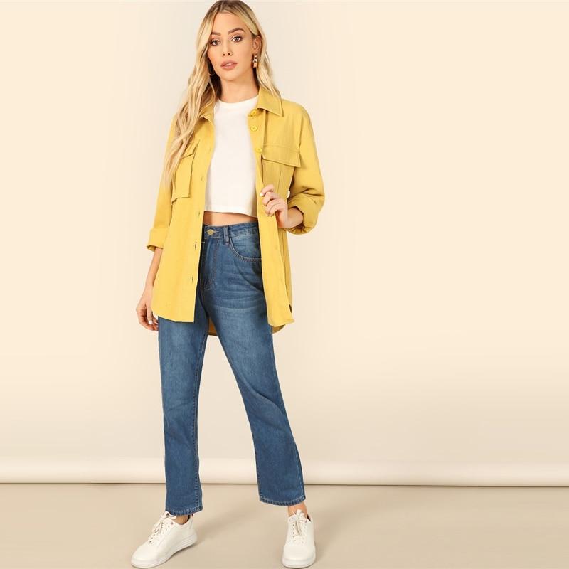 Yellow Dual Flap Pocket  Plain Jacket