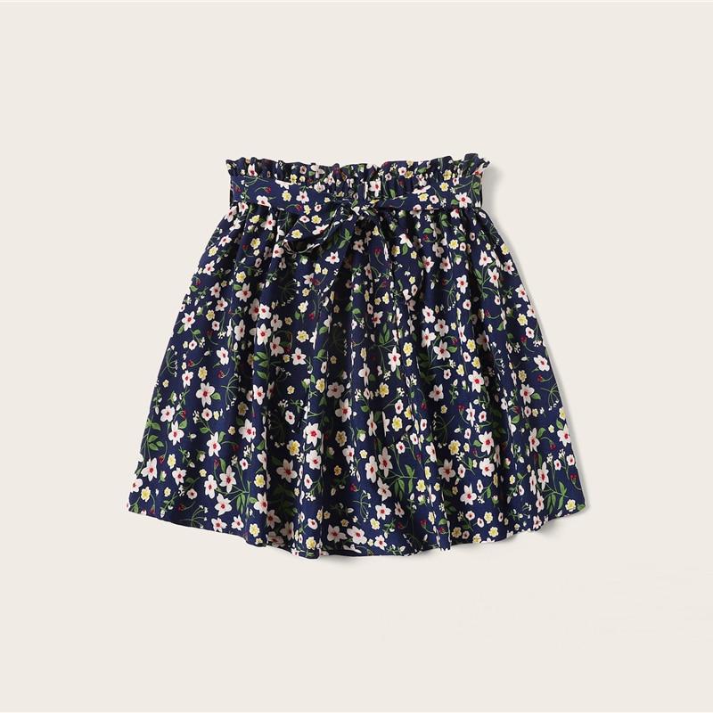 Navy Ditsy Floral Print Paperbag Skirts