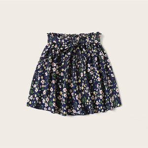 Navy Ditsy Floral Print Paperbag Skirts