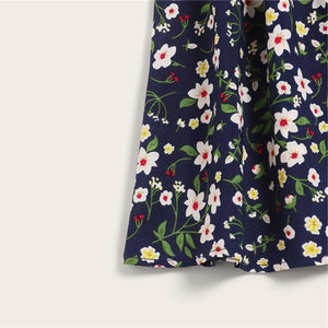 Navy Ditsy Floral Print Paperbag Skirts