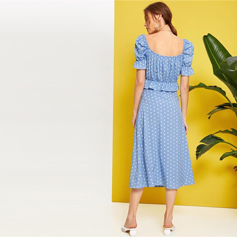Polka Dot Button Front Ruffle Skirt